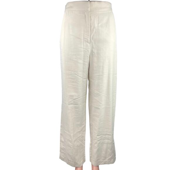 H&M Women's Linen White Business Wide Straight Leg Dress Trousers Pants Size 4 - Picture 1 of 5